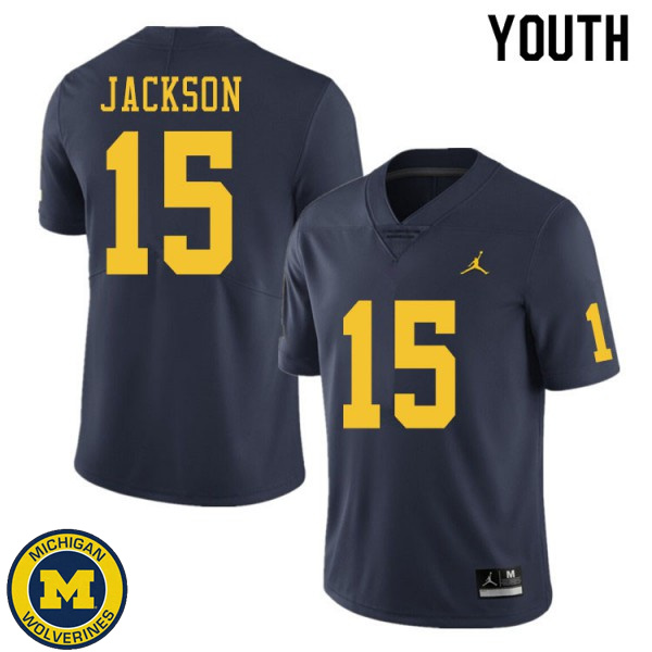 Youth Michigan Wolverines #15 Giles Jackson Navy Alumni Jersey